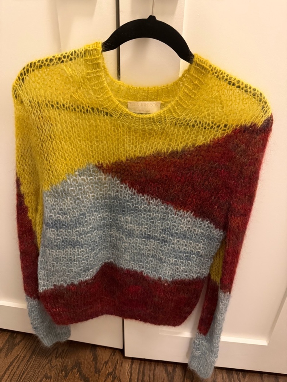 Ulla Johnson Colorblock Mohair Sweater in Yellow, Burgundy & Light Blue
